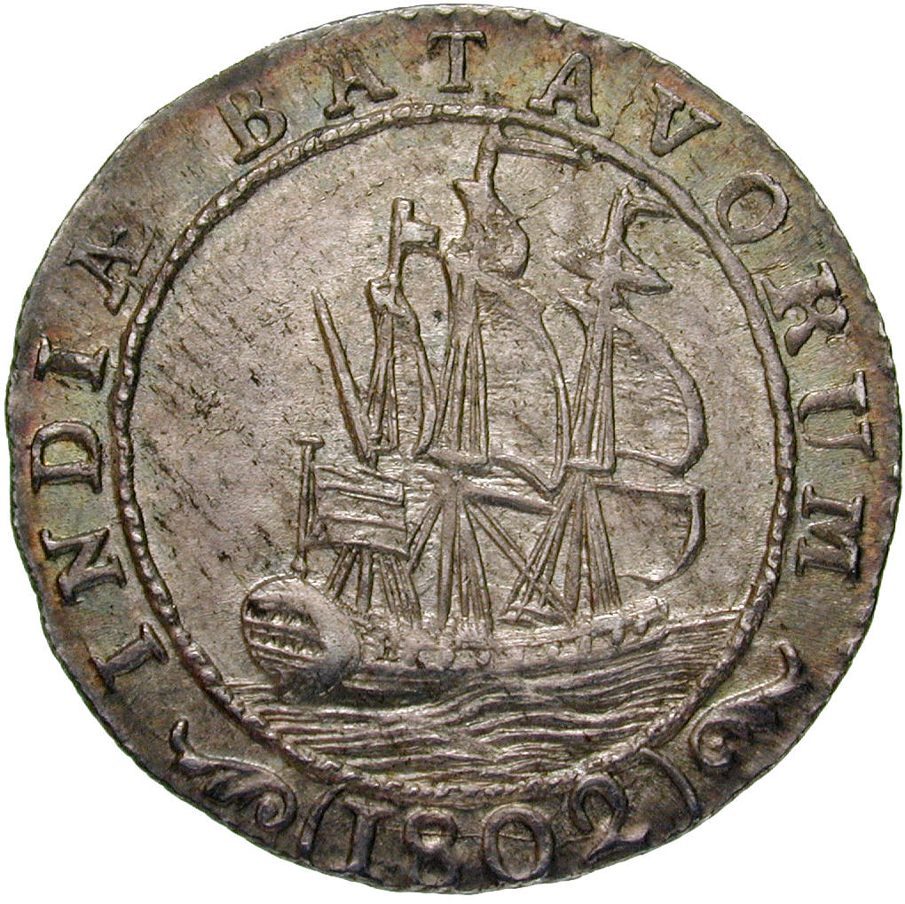 Batavian Republic for the Netherlands East Indies, 1/2 Gulden 1802 (obverse)