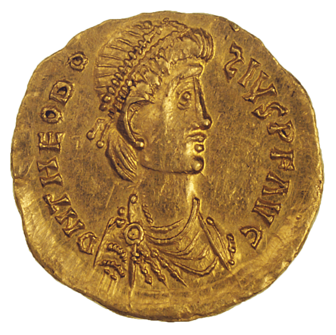 Bavaria or Baden-Württemberg or from the Region around Lake Balaton, Undefined Issue in the Name of Theodosius II, Tremissis (obverse)