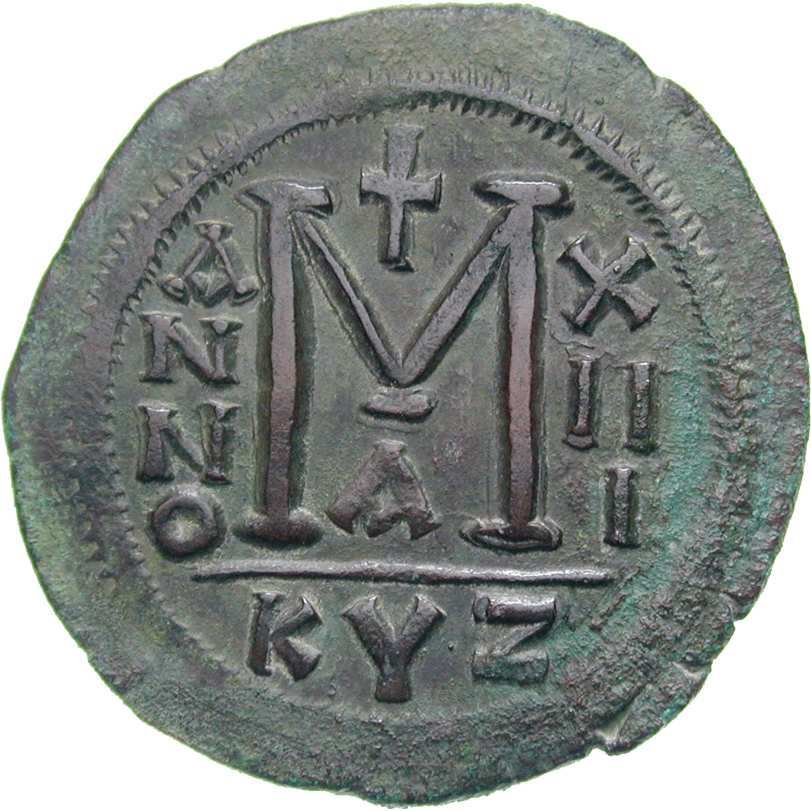 Byzantine Empire, Justinianus I, Follis  (reverse)