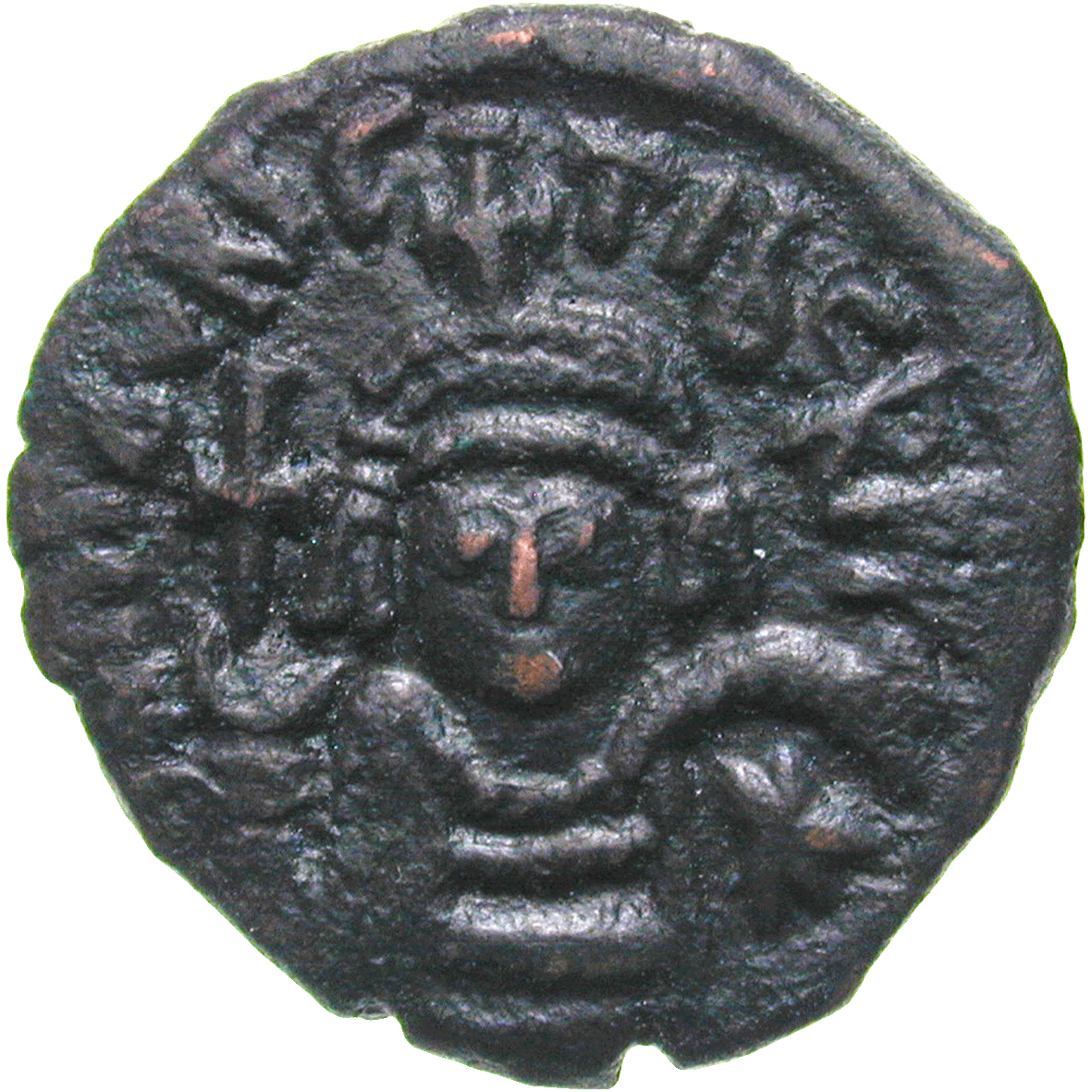 Byzantine Empire, Mauricius Tiberius, Half Follis, Year 7 (obverse)