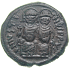 Byzantinisches Kaiserreich, Justin II., Follis (obverse)