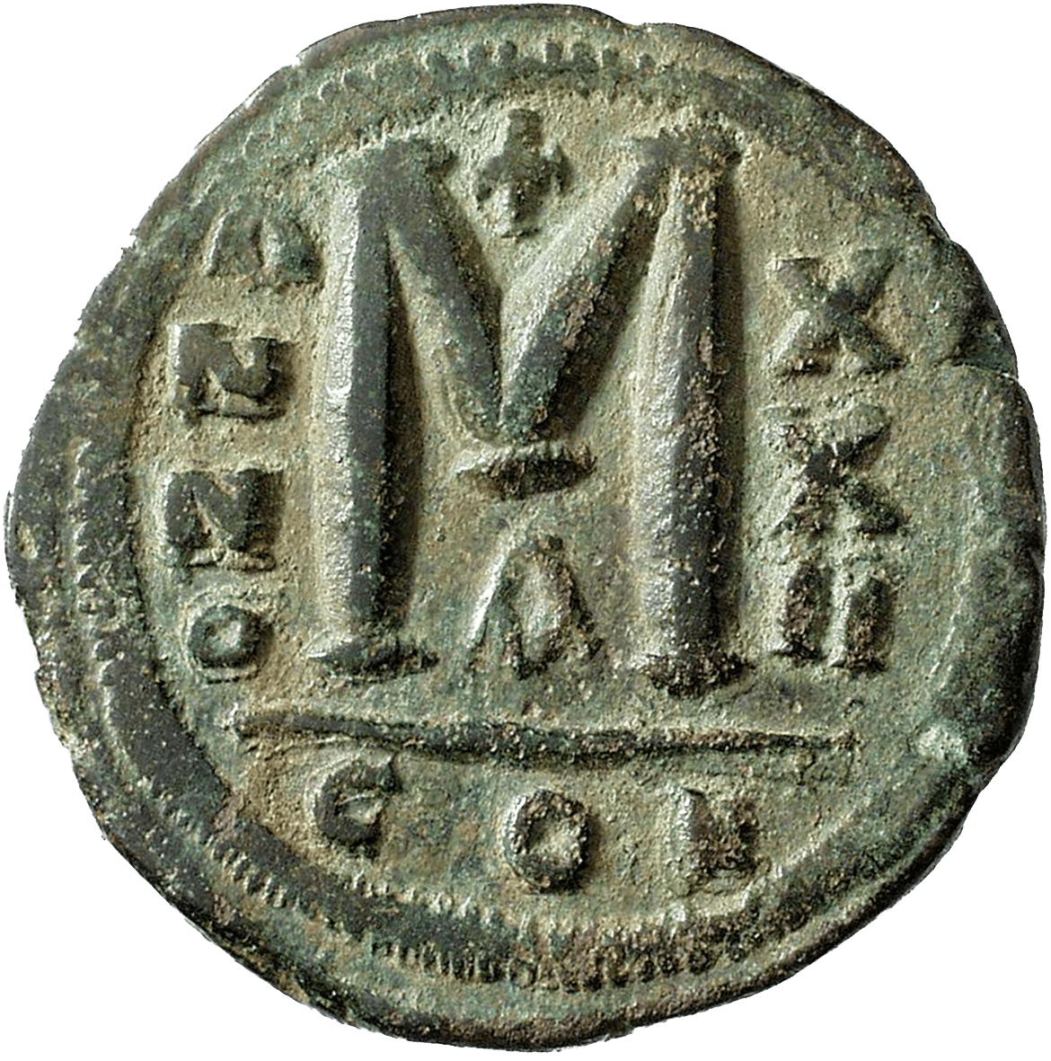 Byzantinisches Kaiserreich, Justinian I., Follis (reverse)