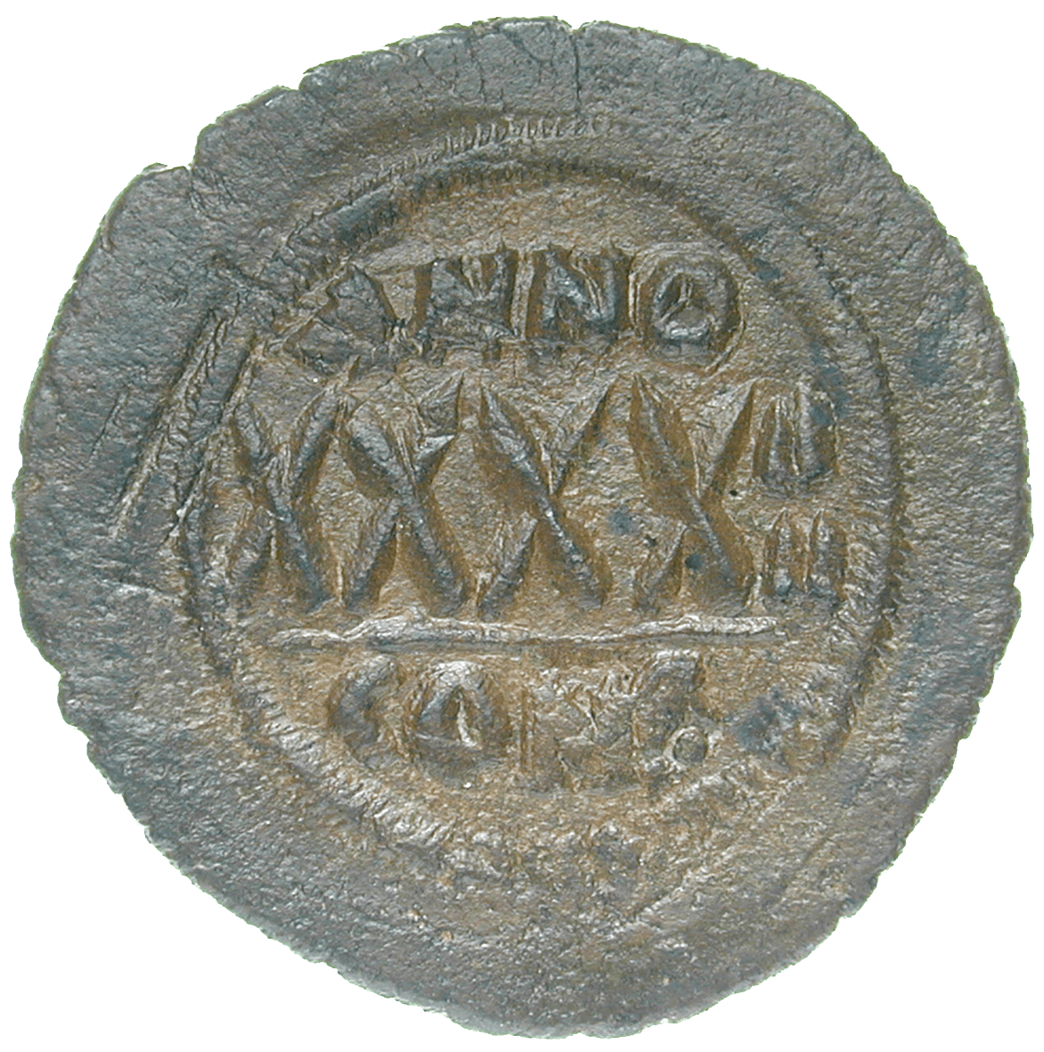 Byzantinisches Kaiserreich, Phokas, Follis (reverse)