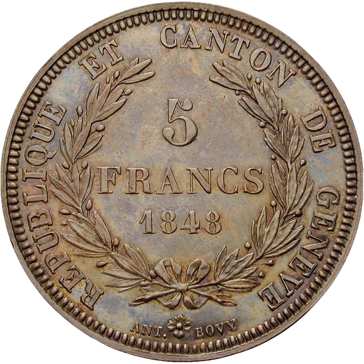 Canton and Republic of Geneva, 5 Francs 1848 (reverse)