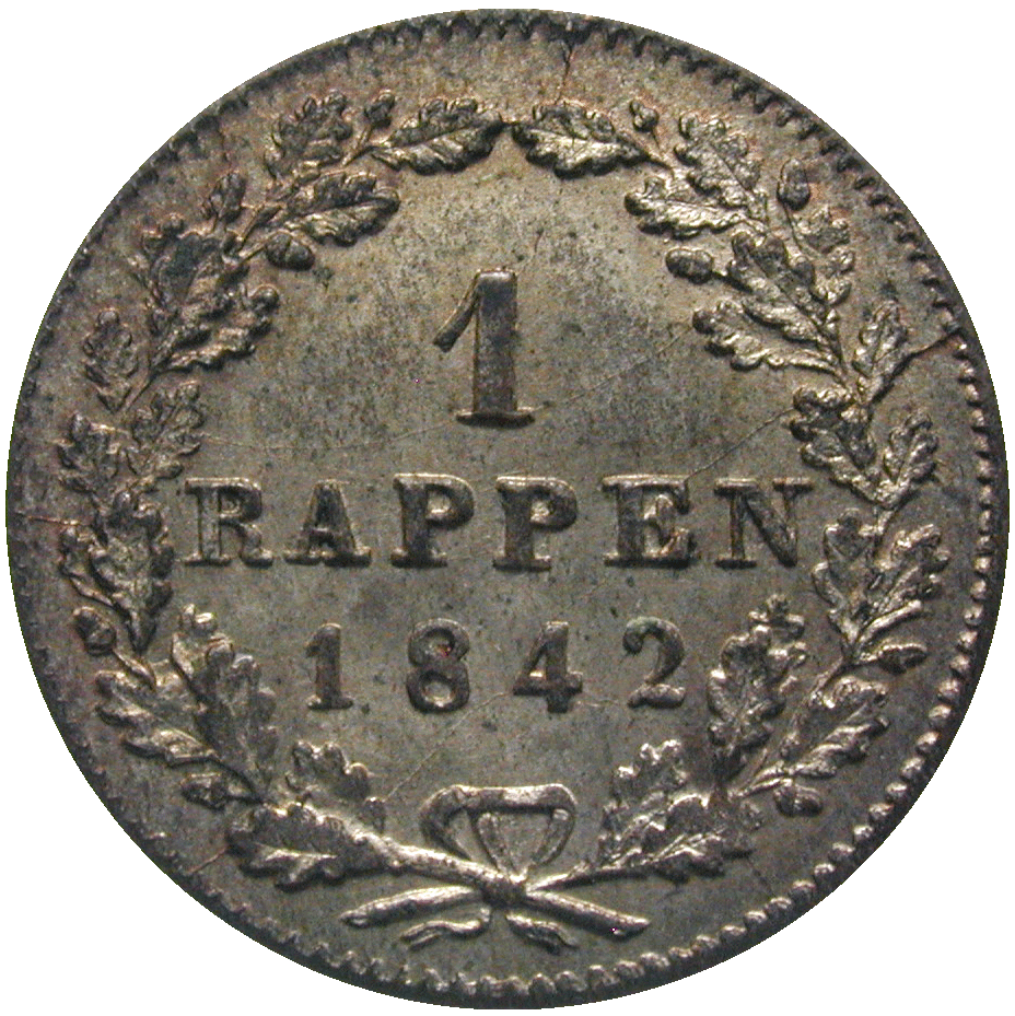 Canton of Zurich, 1 Rappen 1842 (reverse)