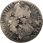 Chinese Empire, Charles III. of Spain, Real de a ocho (Peso) 1808 with Chinese Countermarks (obverse)