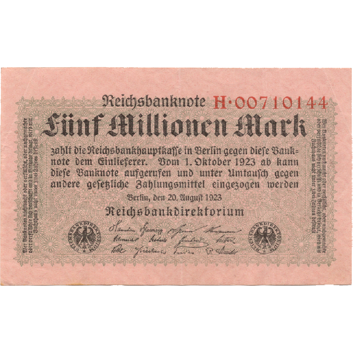 Deutsches Reich, Weimarer Republik, 5 Millionen Mark 1923 (obverse)