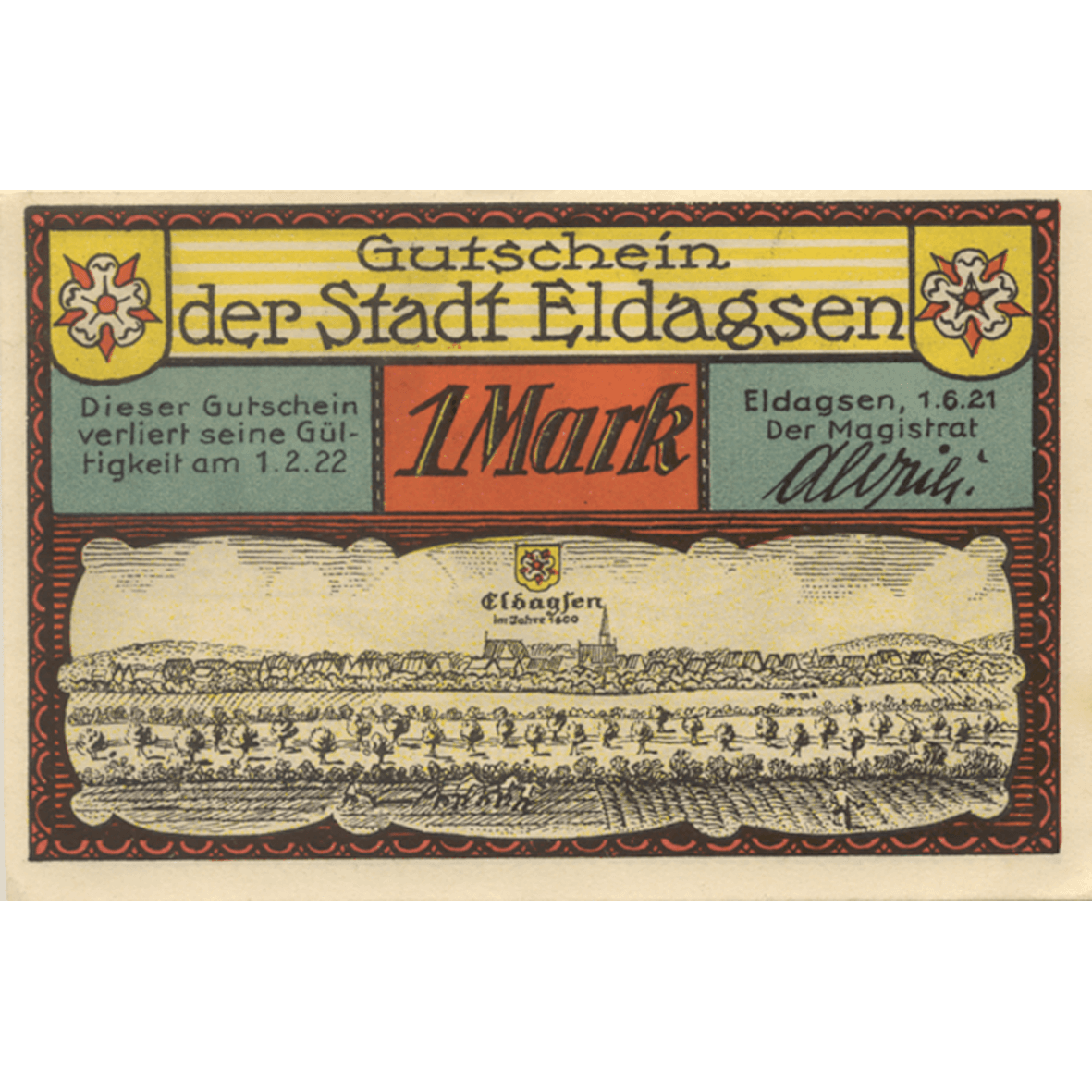 Deutsches Reich, Weimarer Republik, Stadt Eldagsen, Notgeldschein zu 25 Pfennig 1921 (obverse)