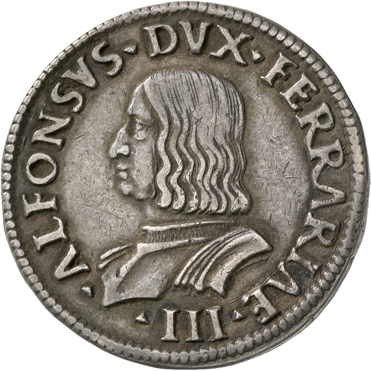 Duchy of Ferrara, Alfonso I d'Este, Testone (obverse)