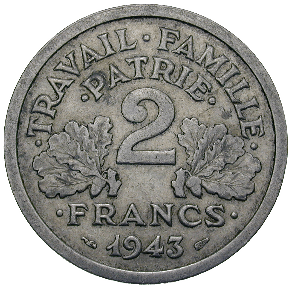 Frankreich, Etat Français, Philippe Pétain, 2 Francs 1943 (reverse)