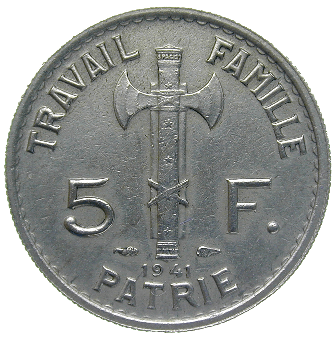 Frankreich, Etat Français, Philippe Pétain, 5 Francs 1941 (reverse)