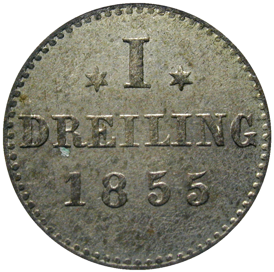 Free City of Hamburg, Dreiling 1855 (reverse)