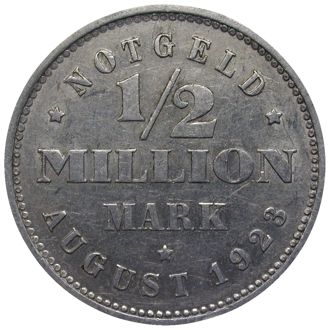 German Empire, Weimar Republic, Free and Hanseatic City of Hamburg, Emergency Issue 1/2 Million Mark 1923 (reverse)