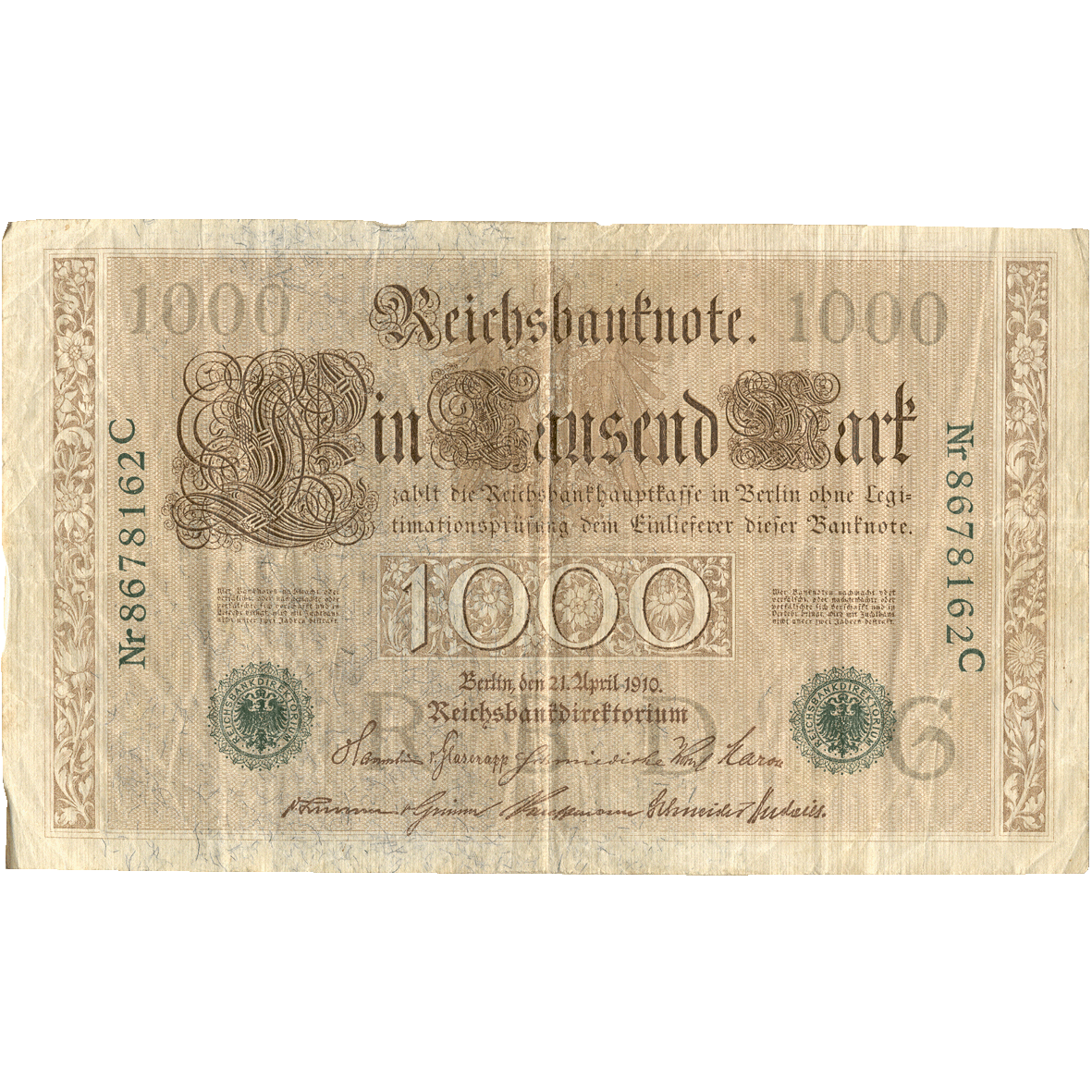 German Empire, Wilhelm II, 1000 Reichsmark 1910 (obverse)