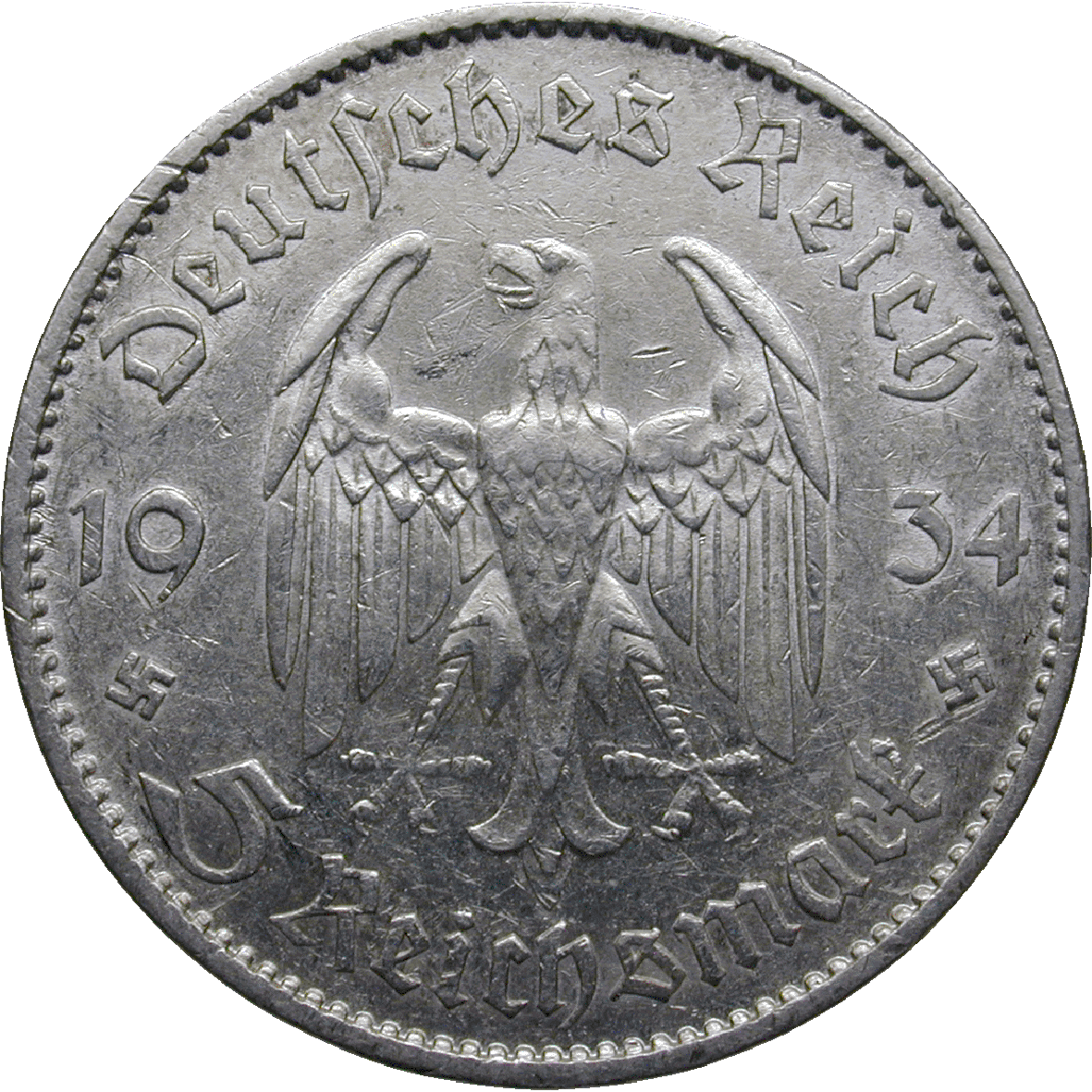 German Third Empire, 5 Reichsmark 1934 (obverse)