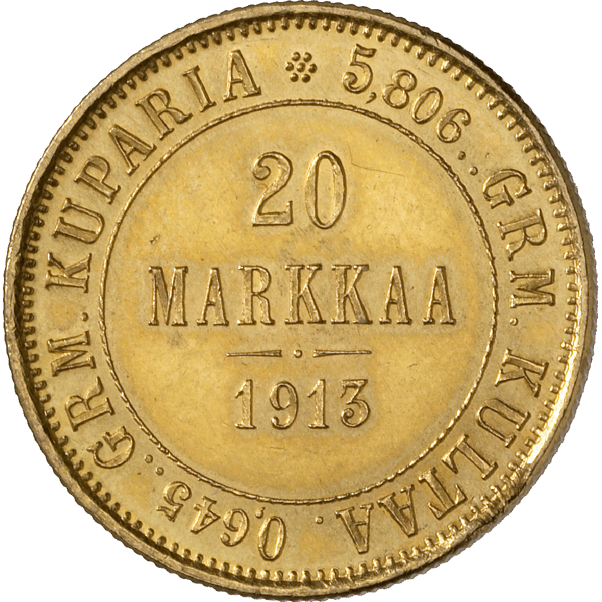 Grand Duchy of Finland, Nicolas II of Russia, 20 Markkaa 1913 (reverse)