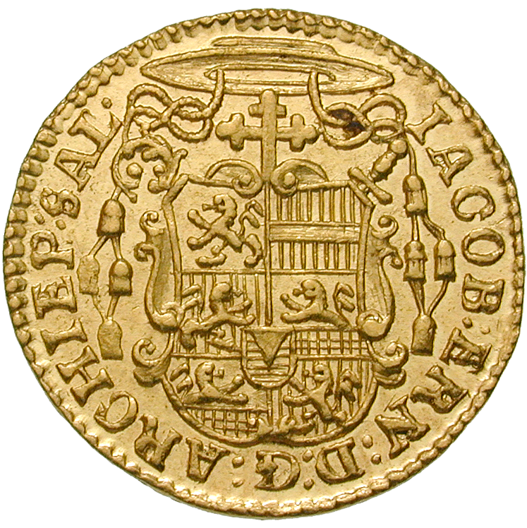Heiliges Römisches Reich, Fürstbistum Salzburg, Jakob Ernst von Liechtenstein-Kastelkorn, 1/4 Dukat 1745 (reverse)