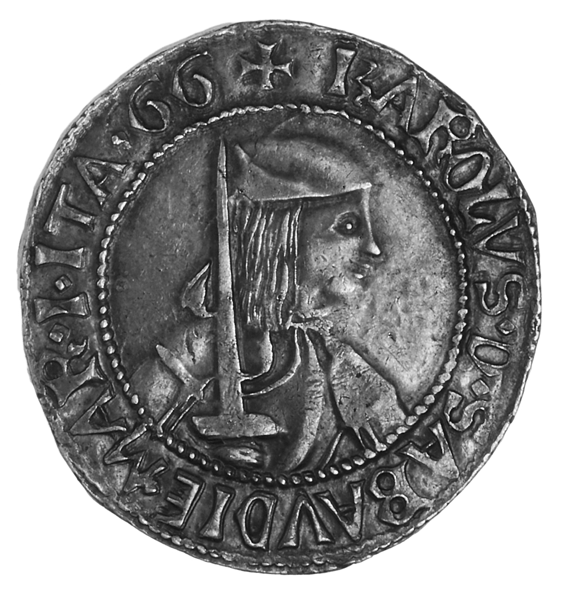 Heiliges Römisches Reich, Fürstentum Savoyen, Karl I., Testone (obverse)
