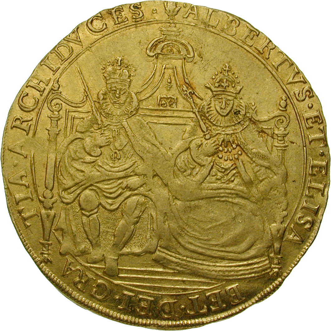 Heiliges Römisches Reich, Königreich Belgien, Albert von Österreich und Elisabeth von Spanien, Doppelter Souverain d'or (obverse)