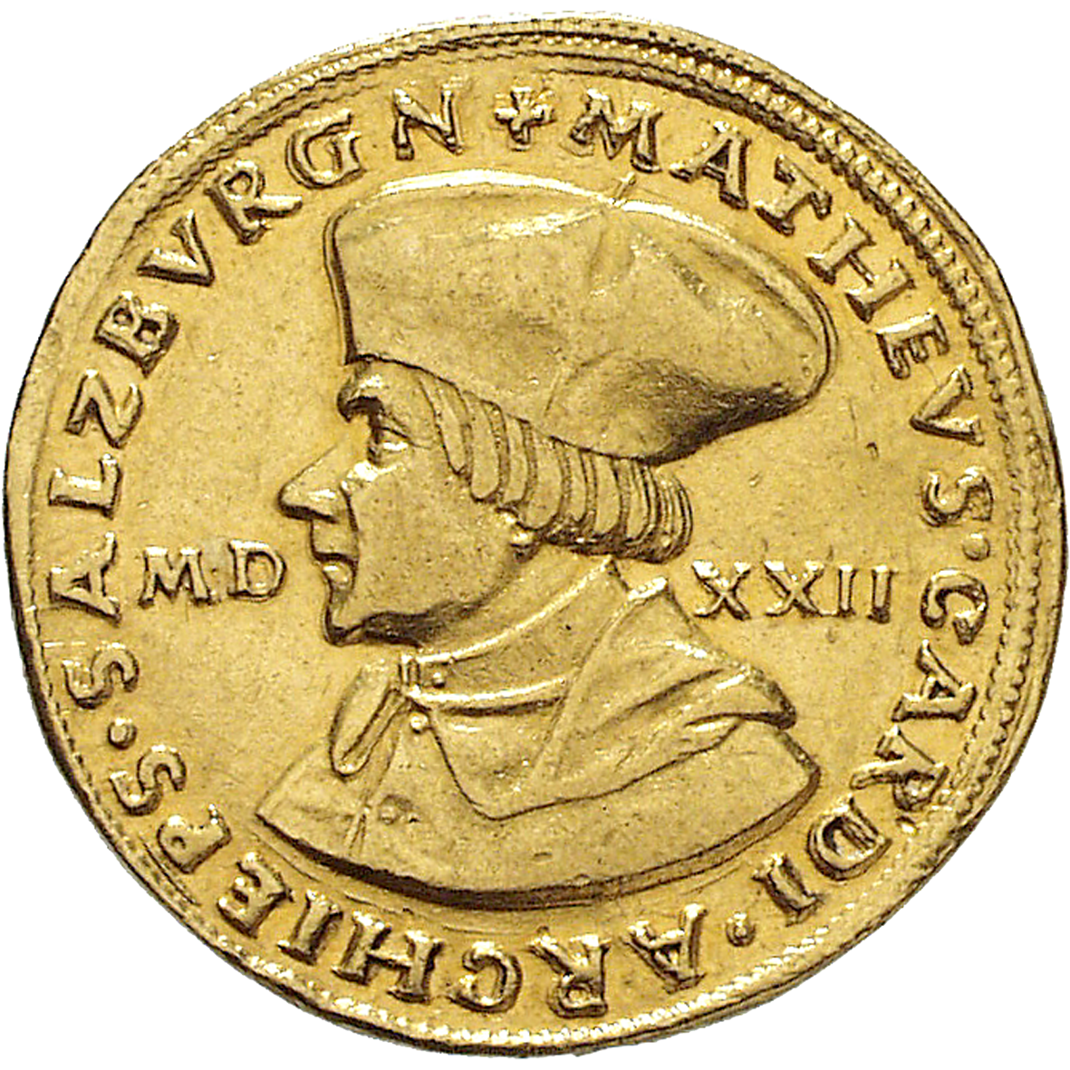 Holy Roman Empire, Archbishopric Salzburg, Matthäus Lang of Wellenberg, Quadruple Ducat 1522 (obverse)