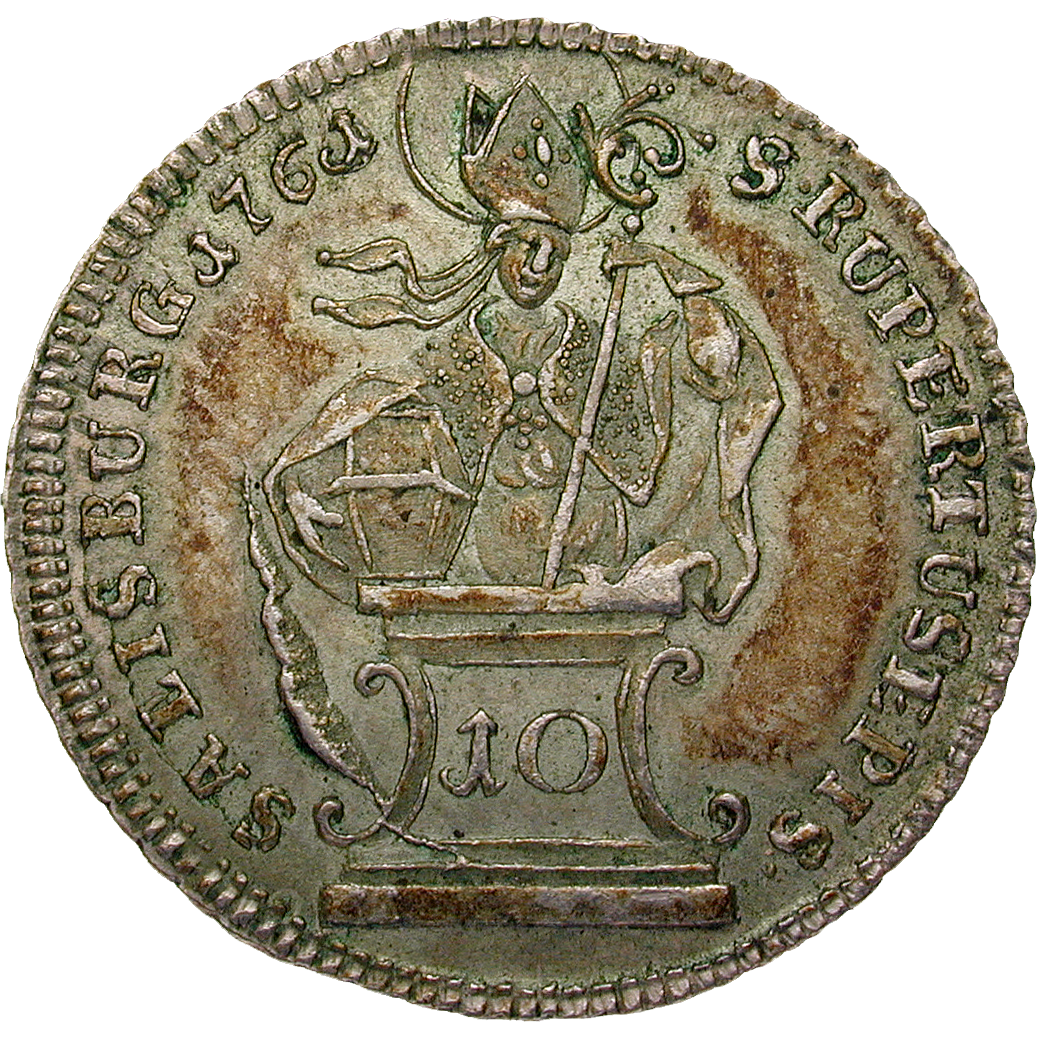 Holy Roman Empire, Archbishopric Salzburg, Sigismund III of Schrattenbach, 10 Kreuzer 1761 (reverse)