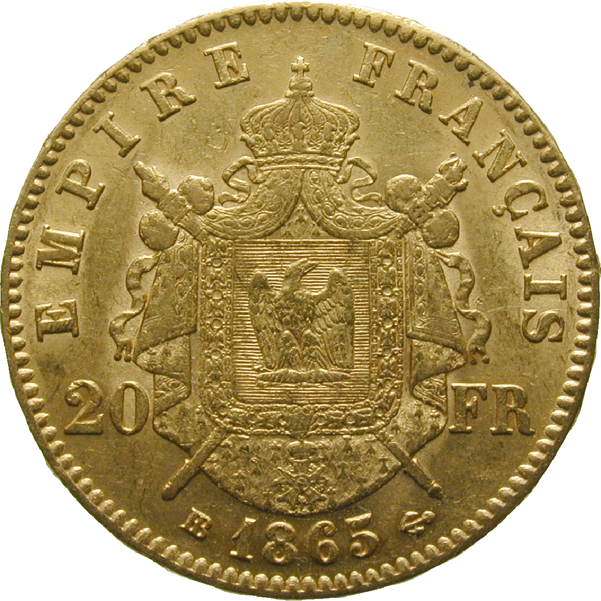 Kaiserreich Frankreich, Napoleon III., 20 Francs 1865 (reverse)