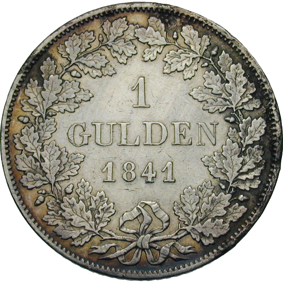 Kingdom of Bavaria, Louis I, 1 Gulden 1841 (reverse)