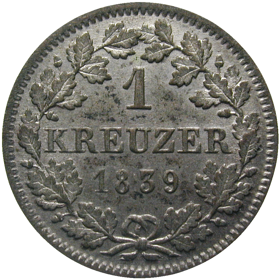 Kingdom of Bavaria, Louis I, 1 Kreuzer 1839 (reverse)