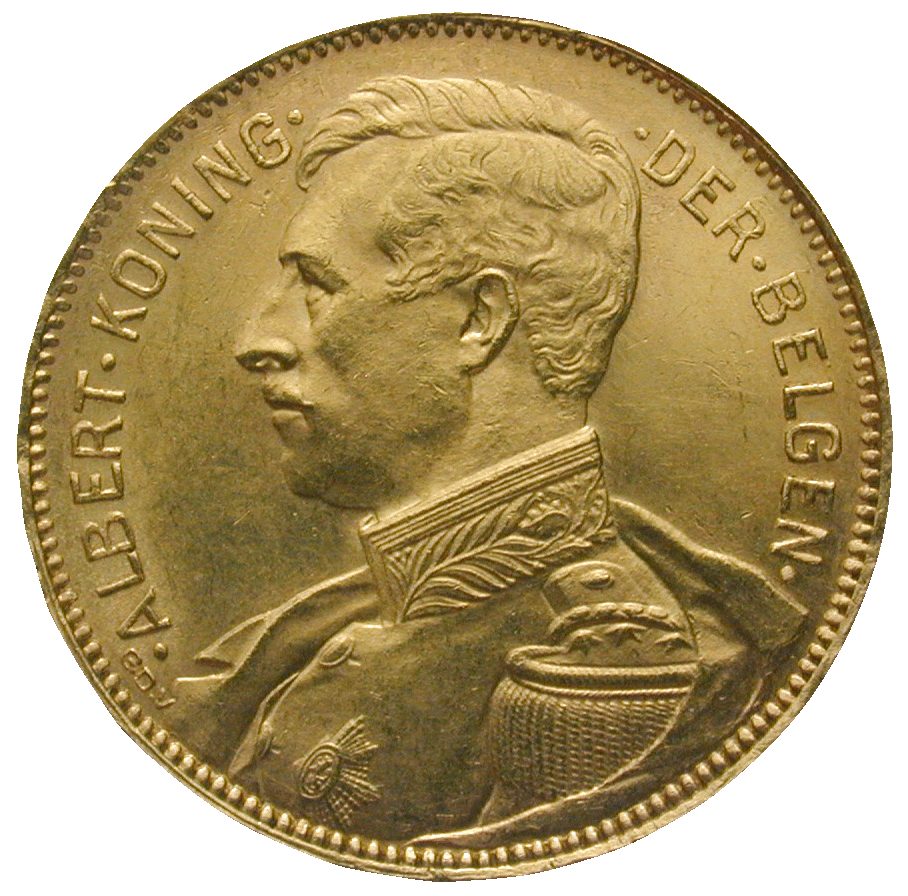 Kingdom of Belgium, Albert I, 20 Francs 1914 (obverse)