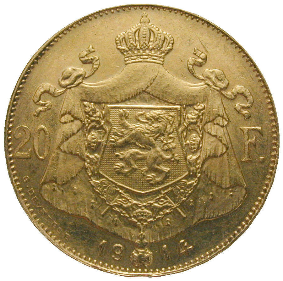 Kingdom of Belgium, Albert I, 20 Francs 1914 (reverse)