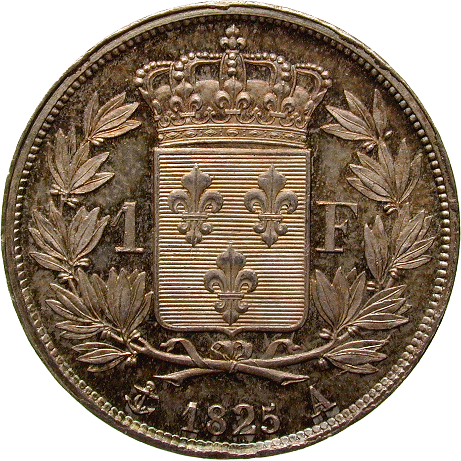 Kingdom of France, Charles X, 1 Franc 1825 (reverse)