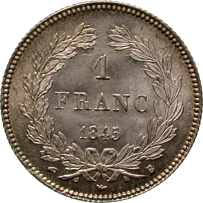 Kingdom of France, Louis Philippe I, 1 Franc 1845 (reverse)