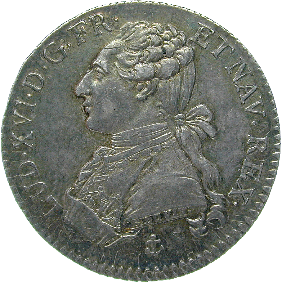 Kingdom of France, Louis XVI, 1/2 Ecu aux Lauriers 1792 (obverse)