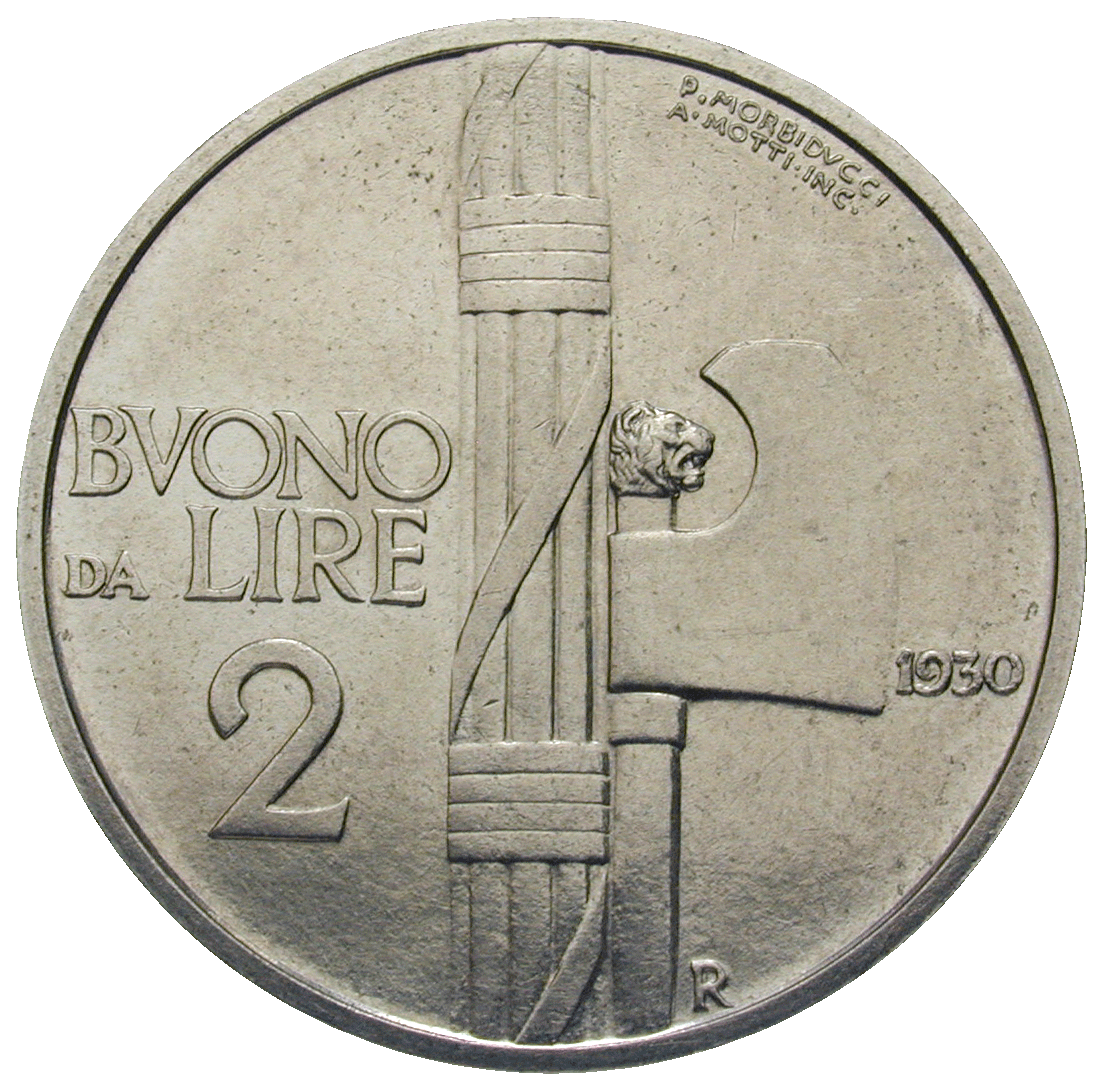 Kingdom of Italy, Victor Emmanuel III, 2 Lire 1930 (reverse)