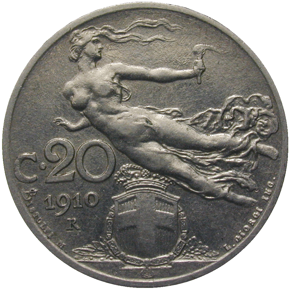 Kingdom of Italy, Victor Emmanuel III, 20 Centesimi 1910 (reverse)