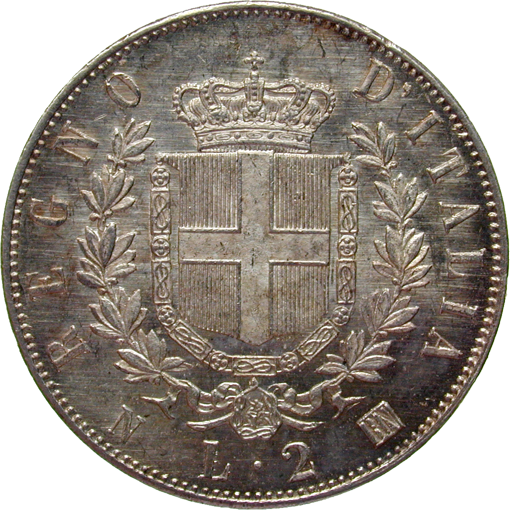 Kingdom of Italy, Vittorio Emmanuele II, 2 Lire 1863 (reverse)