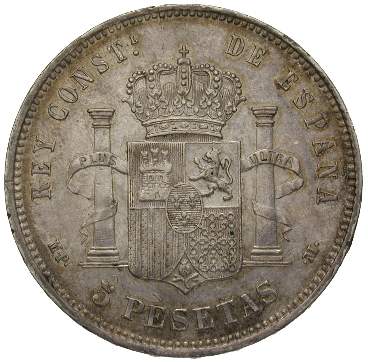Kingdom of Spain, Alfons XIII , 5 Pesetas 1888 (reverse)