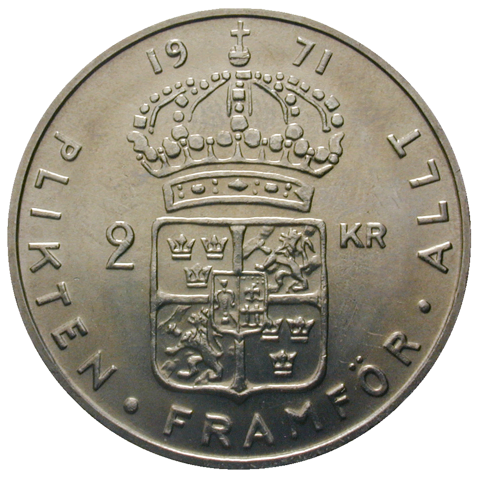 Kingdom of Sweden, Gustav VI Adolf, 2 Kronor 1971 (reverse)