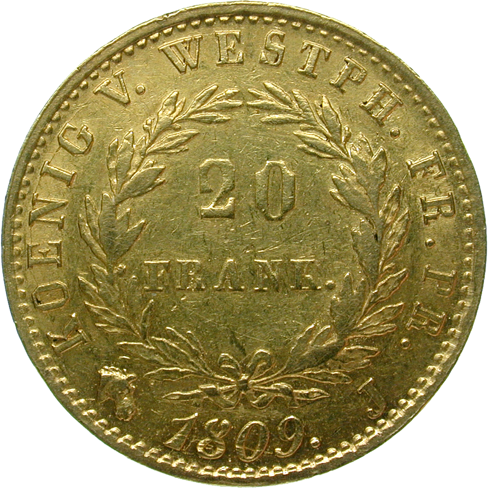 Kingdom of Wesphalia, Jérôme Bonaparte, 20 Francs 1809 (reverse)
