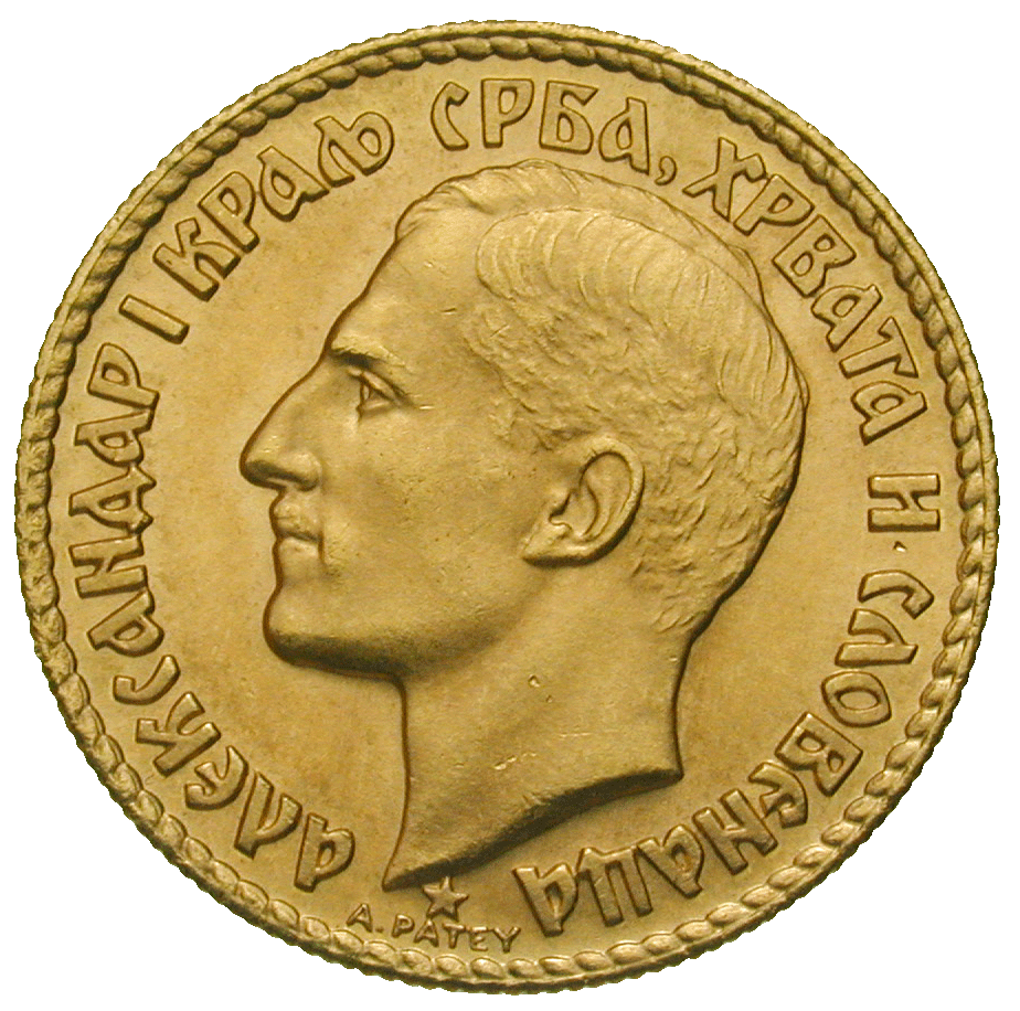 Kingdom of Yugoslavia, Alexander I, 20 Dinara 1925 (obverse)