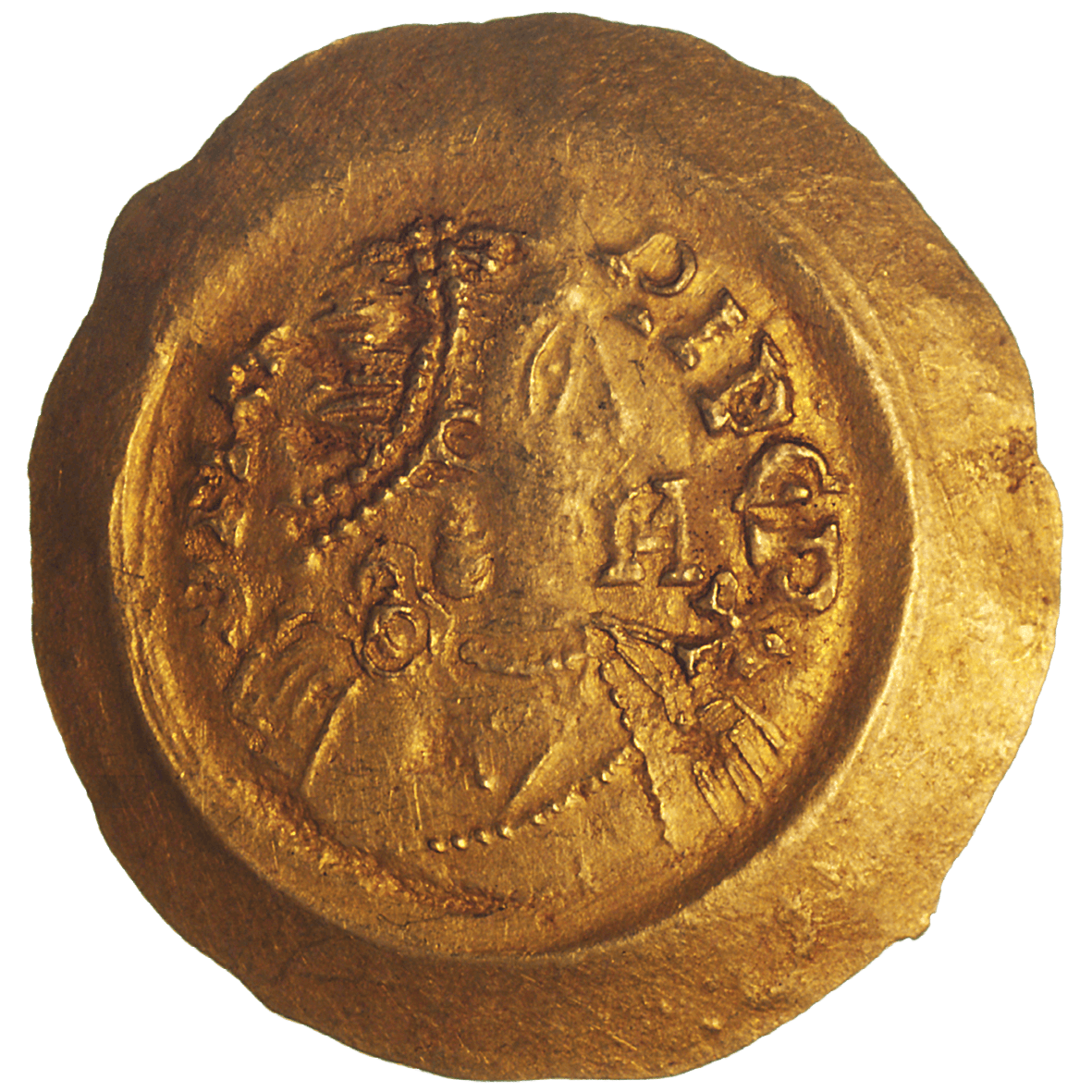 Kingdom of the Lombards, Aripert II, Tremissis (obverse)