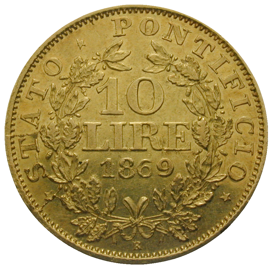 Kirchenstaat, Pius IX., 10 Lire 1869 (reverse)
