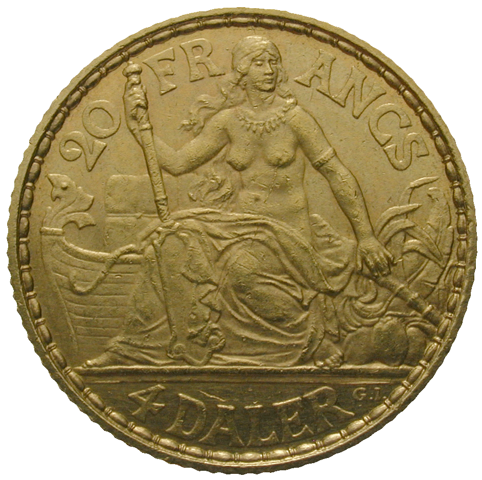 Königreich Dänemark, Christian IX. für Dänisch-Westindien (Jungferninseln), 4 Daler oder 20 Franc 1904 (reverse)