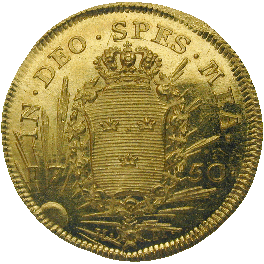 Königreich Schweden, Friedrich I., Dukat 1750 (reverse)