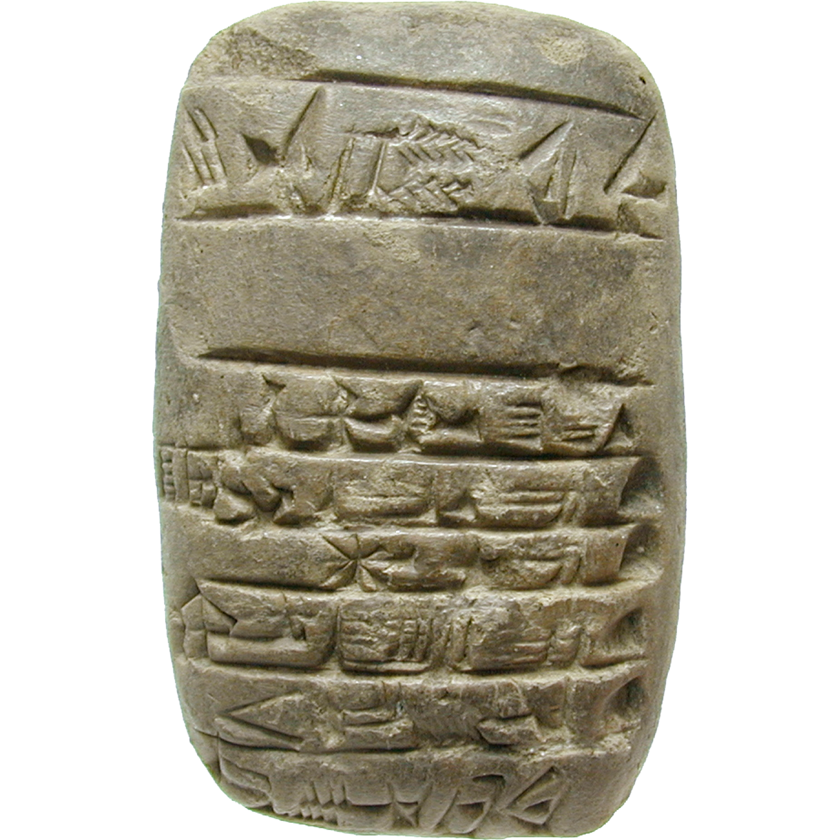 Mesopotamien, Altakkadische Periode, Tontafel mit Keilschrift (reverse)
