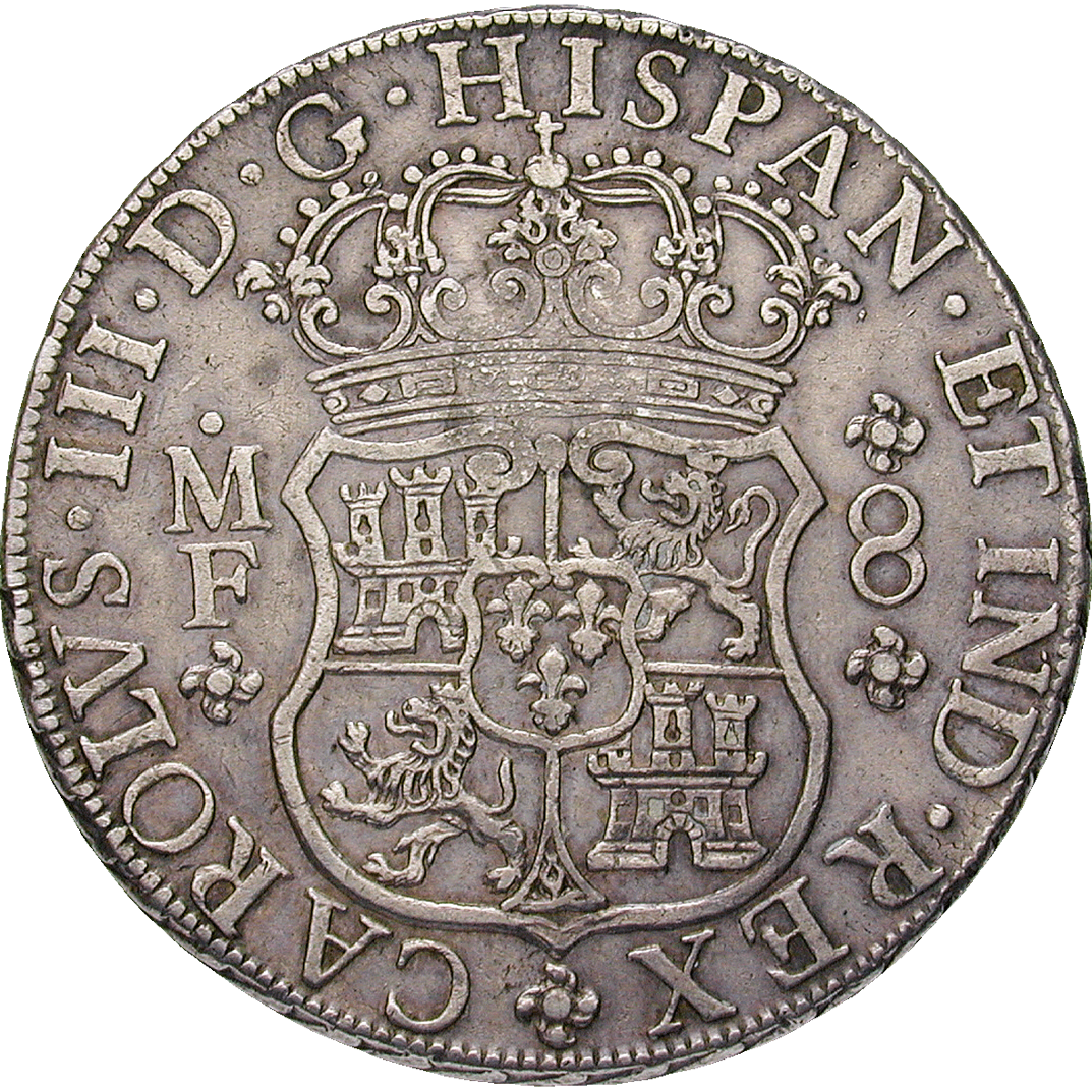 Mozambique, José I of Portugal, Real de a ocho (Peso) 1765 with Mozambican Countermark (obverse)