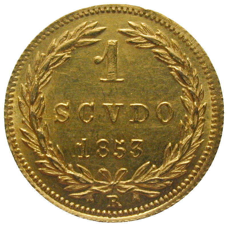 Papal States, Pius IX, Scudo d'Oro 1853 (reverse)