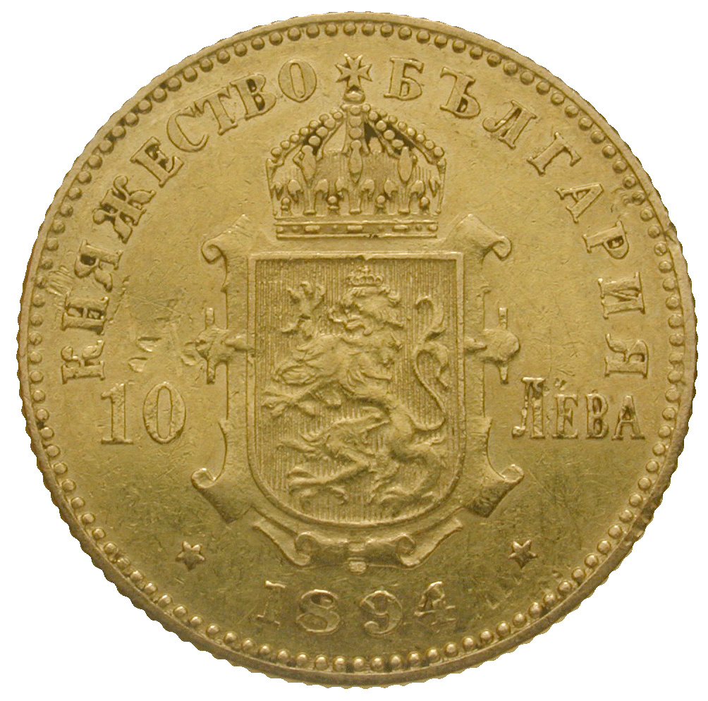 Principality of Bulgaria, Ferdinand, 10 Leva 1894 (reverse)