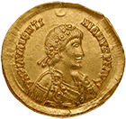 Reich der Westgoten, Imitativer Solidus im Namen Valentinians III. (obverse)