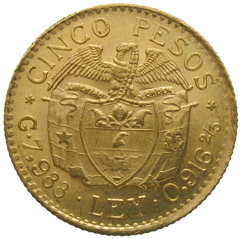 Republic of Colombia, 5 Pesos 1925 (reverse)